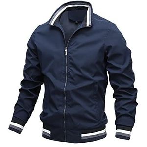 Casual jas voor heren, knappe lente en herfst, sport, effen kleur jas, herenkleding, Donkerblauw, L