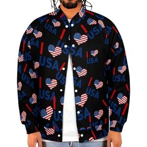 I Love Amerikaanse vlag grappige heren honkbaljas bedrukte jas zacht sweatshirt voor lente herfst