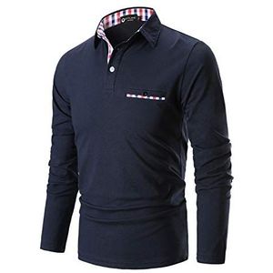 STTLZMC HEREN Casual Lange Mouwen Polos Tennis Golf Klassieke Polo Shirts S-3XL,Blauw,S