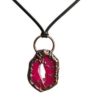 Unique Women Necklace Jewelry Natural Amethysts Quartz Black Tourmaline Stone Leather Necklace For Women Jewelry Gift (Color : Rose Red Agate)