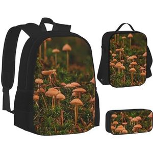 TRESILA Rugzak voor kinderen, jongens, meisjes, duurzame polyester schooltas, rugzak, boekentas met lunchtas en etui (3-in-1 rugzakset) /roze kleur blush en zwart, Wilde Paddestoel, Eén maat,