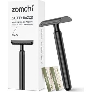 ZOMCHI Veiligheidsscheermes voor mannen met 10 Veiligheidsscheermesjes, Herbruikbaar Metalen Scheermes voor Mannen & Vrouwen, Enkelvoudig Scheermesje - Mat Zwart