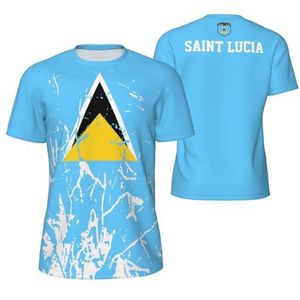 Sport T-shirt Vintage Saint Lucia vlag graan T-shirts 3D gedrukt voor fitness hardlopen voetbal, Meerkleurig, M