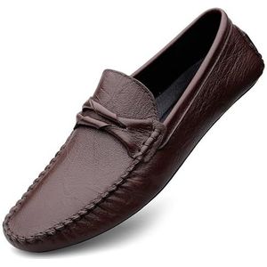Loafers for heren met vierkante neus, lederen rij-instappers, antislip, flexibel, lichtgewicht buitenfeest, instapper (Color : Brown, Size : 44 EU)