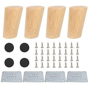 4 stuks houten meubelpoten, schuin, 8 cm, meubelpoten, hout, conisch, massief hout, vervangende houten poten, tafelpoten van hout met montageplaten en schroeven en viltglijders, voor bank, bed, bank