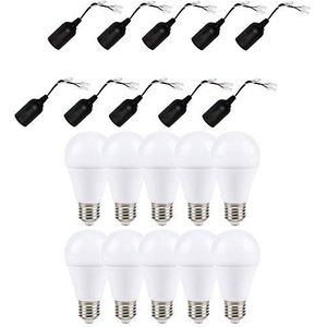 10 x bouwfitting lamp fitting renovatie fitting E27 zwart met stekker klem 10 x LED lamp A60 9W E27 mat