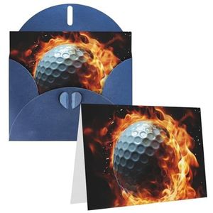 GFLFMXZW Golfbal op brand print blanco wenskaarten met blauwe enveloppen bedankkaart felicitatiekaart voor verjaardagen, feesten, bruiloften, Kerstmis