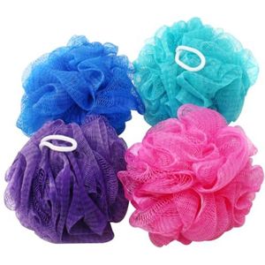 COM-FOUR® 4x douchespons - badspons in prachtige kleuren - wasspons voor de douche - massagespons - douchestok [kleurkeuze varieert!] (04 stuks)