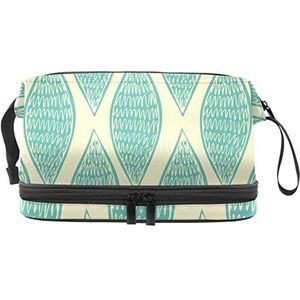 Dubbele Laag Cosmetische Tas Abstracte Groene Spindel Draagbare Make-up Tas Reizen Organizer Pouch voor Vrouwen Meisjes Toiletartikelen Tassen, Meerkleurig, 27x15x14 cm/10.6x5.9x5.5 in, Make-up zakje