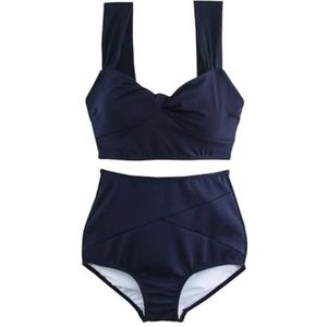 XPJYUA Bikini voor dames, gevoerd, sexy tweedelig, effen, hoge taille, kleding voor watersport voor dames, Donkerblauw, L