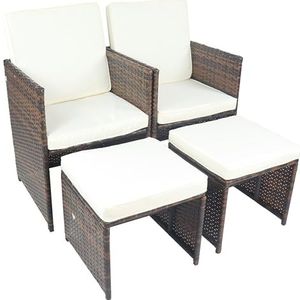 VCM 4-delige set tuinstoel loungestoel rotan balkonstoel camping zitkussen voetensteun kruk raloso bruin