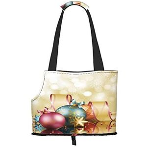 Kerstmis achtergrond met ballen, huisdier carrier handtassen, schoudertas, opvouwbare draagtas voor huisdier