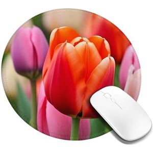 Tulpen Print Muismat Rond met Antislip Rubberen Basis Computer Muismat Leuke Muismat voor Kantoor Thuis