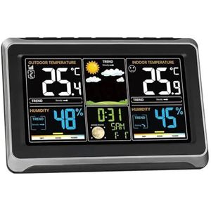 Multifunctioneel weerstation Wekker Thermometer Hygrometer Draadloze sensor Zonsopgang Zonsondergang Verstelbare achtergrondverlichting,Nauwkeurig voorspellen(Nero)