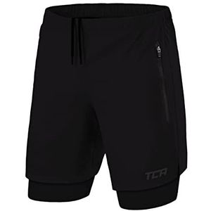 TCA Mannen Ultra 2 in 1 Hardloop Gym Shorts met Ritszakje - Zwart (2x ritszakken), XXL