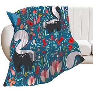 Bloemen en wilde stinkdieren zachte fleece deken voor bed sofa gezellige decoratieve dekens winter 150 x 200 cm (60 x 80 in)