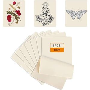 Tattoo oefenhuid, lege oefenhuid, 8 stuks, beide zijden te gebruiken, circa 20 x 15 cm, kunsthuid om te tatoeëren, oefenhuid