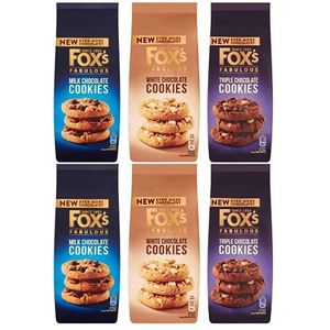 Fox's Fabulous Chunky Cookies 6 x 180g - Melkchocolade, witte chocolade, drievoudige chocolade