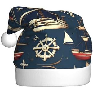 FRESQA Nautische zeilen piraat thema volwassen pluche kerstmuts seizoensgebonden hoed decoraties, voor feestelijke feesten en vieringen