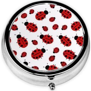 Ronde pillendoos lieveheersbeestje - 3-vaks medicijnpillenetui, waterdicht, zakpillenorganizer, draagbaar, voor pillendozen in zak of portemonnee