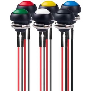 Gebildet 6stks 12mm 3A / 250VAC Voorbekabelde Waterdichte Momentary Drukknop SPST AAN/UIT, Lockless Mini Ronde Knop voor Auto Trompet, PC, Thuis Deurbel