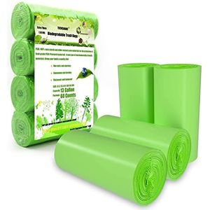 Vuilniszakken, 50 liter, 4 x 15 zakken, dikke waste voor huishouden, tuinafval, keuken, kantoor (groen)