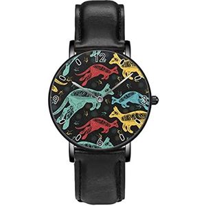 Kangaroo Mon en Baby Persoonlijkheid Business Casual Horloges Mannen Vrouwen Quartz Analoge Horloges, Zwart