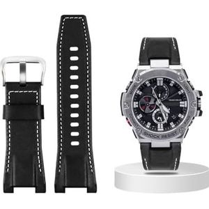 Canvas lederen horlogeband geschikt for Casio G-SHOCK GST-B100 S130 W300GL 400G W330 GST-W120L s120 W130L S100 Serie horloge accessorie (Color : Black white silver, Size : 26mm)