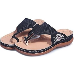 Bunion Corrector Sandalen,Retro Lichtgewicht Plantaire Fasciitis Pantoffels Dames,Comfortabel Orthopedisch Wig Slippers,voor Hallux Valgus/voetboog (Color : Black, Size : 38 EU)