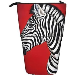 DEHIWI Zebra Rode Etui Stand Up Potlood Pouch Leuke Telescopische Potlood Houder Case Make-up Tas Voor Kantoor, Zwart, Eén maat
