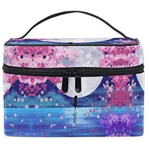 Lente Zee Blauwe Bloem Maan Cosmetische Tas Organizer Rits Make-up Tassen Pouch Toilettas voor Meisje Vrouwen