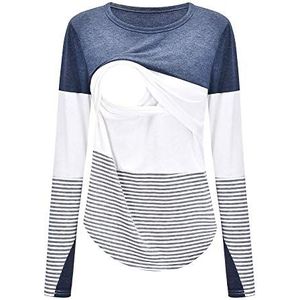 Bienwwow Vrouwen Borstvoeding T Shirt Zwangerschaps Gestreepte Nursing Tuniek Lange Mouw Tops (Marineblauw, XXL)
