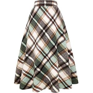 Lange Geruite Wollen Rok - Groen 02 - A-lijn - Dames