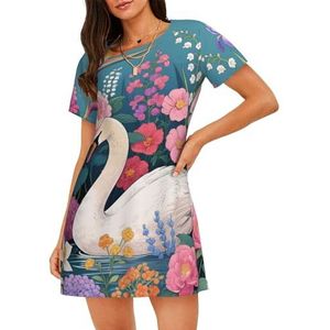Zelinge Dames nachthemden Dames Nachthemd Zachte Nachtjapon Zachte Nachtkleding S-3XL, Zwaan Bloemen Teal, S