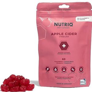 NUTRIQ Appelciderazijn Vitamine Gummies voor volwassenen - gemaakt van rauwe appelciderazijn - 60 stuks (maandelijkse voorraad) - veganistisch zonder suiker en gelatine (150g)