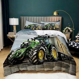 XCQHZYQ Dekbedovertrek groene tractor dubbel dekbedovertrek 200x200 cm zware machines auto's beddengoed set boerderij thema cover ultra zachte kamer decor beddengoed