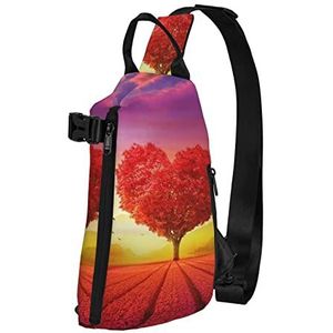 WOWBED Hartvormige FlowerPrinted Crossbody Sling Bag Multifunctionele Rugzak Voor Reizen Wandelen Buitensporten, Zwart, One Size