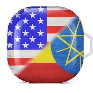 Vlaggen van de VS en Ethiopië oordopjes hoesje compatibel met Samsung hard shell beschermhoes witte stijl
