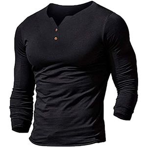 Henley Henley T-shirts met lange mouwen, knoopsluiting, V-hals, slim fit, pullover, blouse, tops, outwear, sport, fitness, # 2, M