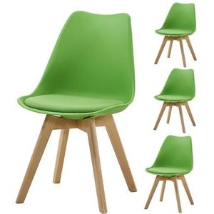 Set van 4 eetkamerstoelen, gestoffeerde keukenstoelen met beukenhouten poten en rugleuning voor woonkamer, eetkamer, slaapkamer, kantoor, café, enz. Green