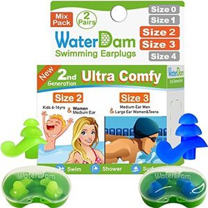 WaterDam Upgraded Zwemmen Oordopjes - Geen pijn, Geen Pijn, Ultra Comfortabel, Geweldig Waterdicht, Voorkom Zwemmers Oor (Klein/Medium: Mannen (Groen), Medium/Large: Tieners/Vrouwen (Blauw))