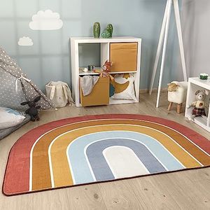 Tapijt Rond Voor Kinderen Vloerkleed Kinderkamer Regenboog Wasbaar In Wasmachine Modern, Maat:120x160 cm regenbogen-form, Kleur:Veelkleurig 5