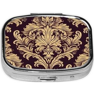 Damast Patroon Pillendoosje 2 Compartimenten Pillendoos Draagbare Metalen Pil Organizer Leuke Reizen Pil Container Vitamine Organizer voor Portemonnee Pocket Reiscadeau