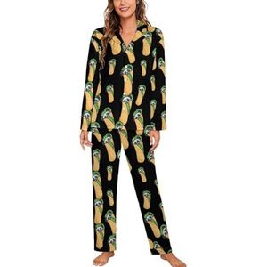 Panda Burrito Taco Leuke Pyjama Sets Met Lange Mouwen Voor Vrouwen Klassieke Nachtkleding Nachtkleding Zachte Pjs Lounge Sets