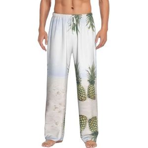 Dexnel Ananas Schilderij Zachte Pyjama Broek Voor Mannen,Klassieke Slaapbroek Comfortabel, Polyester Pyjama Broek Met Zakken, Wit, S
