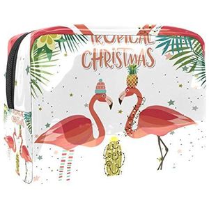 Draagbare Make-up Tas met Rits Reizen Toilettas voor Vrouwen Handige Opslag Cosmetische Pouch Kerst Flamingo