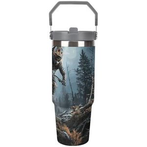 FHECVBN Grote Capaciteit Auto Cup Koffie Tumbler Mountainbike Toernooi Koffie Mok Flip Stro Tumbler Rvs Cup Geïsoleerde Tumbler Travel Mok 30oz