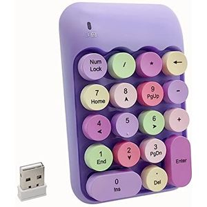 Seaciyan Draadloos nummerblok, ergonomisch schattig kleurrijk retro mini draagbaar numeriek toetsenbord, 2,4 G draadloos extern toetsenbord voor computer, laptop (paars)