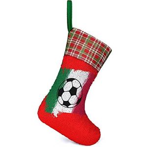 Italiaanse Vlag Voetbal Magische Kerst Kousen Pailletten Kleur Veranderende Opknoping Decor voor Gift Kerstdag Xmas Boom Open haard