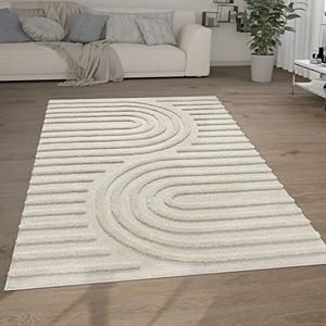 Paco Home Hoogpolig Vloerkleed Woonkamer Shaggy 3D Look Ethno Boho Vintage Look Zacht, Maat:160x220 cm, Kleur:Crème 7